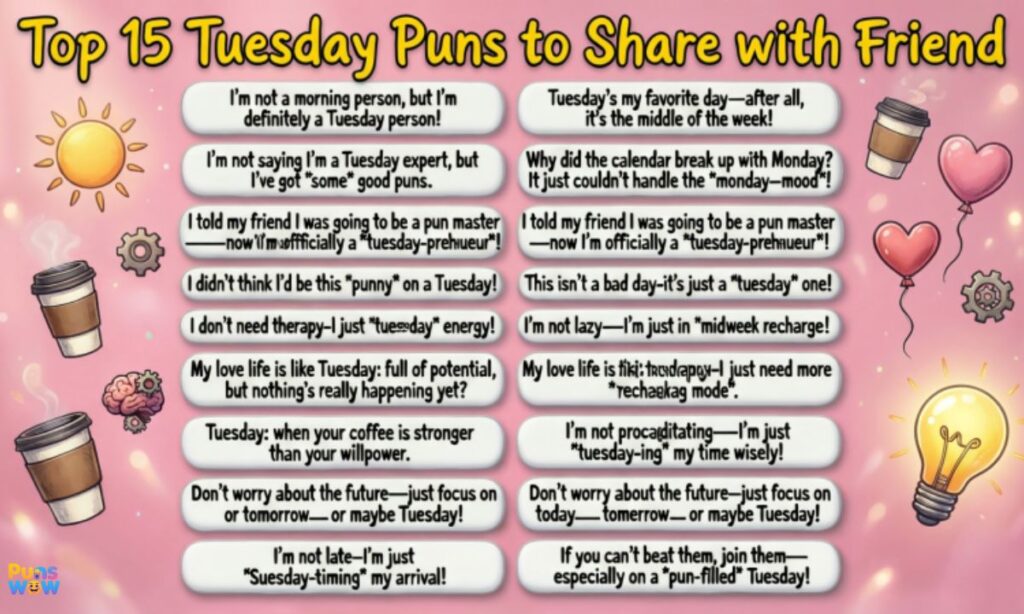 Top 15 Tuesday Puns to Share with Friend